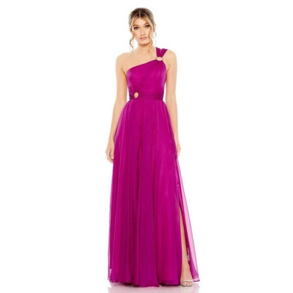 Ieena for Mac Duggal Dress Women's 2 Fuchsia Maxi One Shoulder A-Line Gown - Picture 1 of 15
